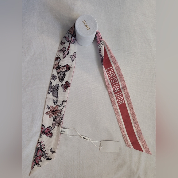 Christian Dior Mitzah Silk Twilly Butterfly Floral Scarf NWT Boxed - Picture 2 of 10
